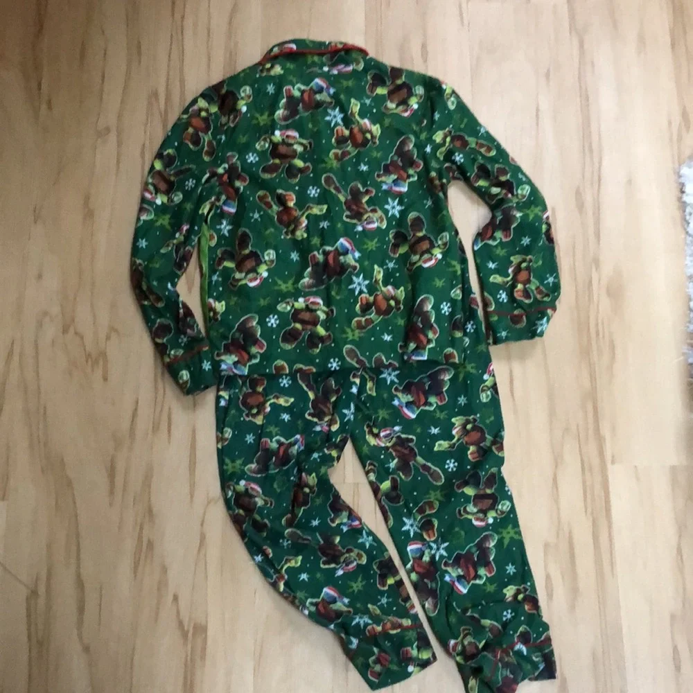 Nickelodeon Santa Ninja‎ Turtles Green Flannel Pajama PJ’s Set Size 8
